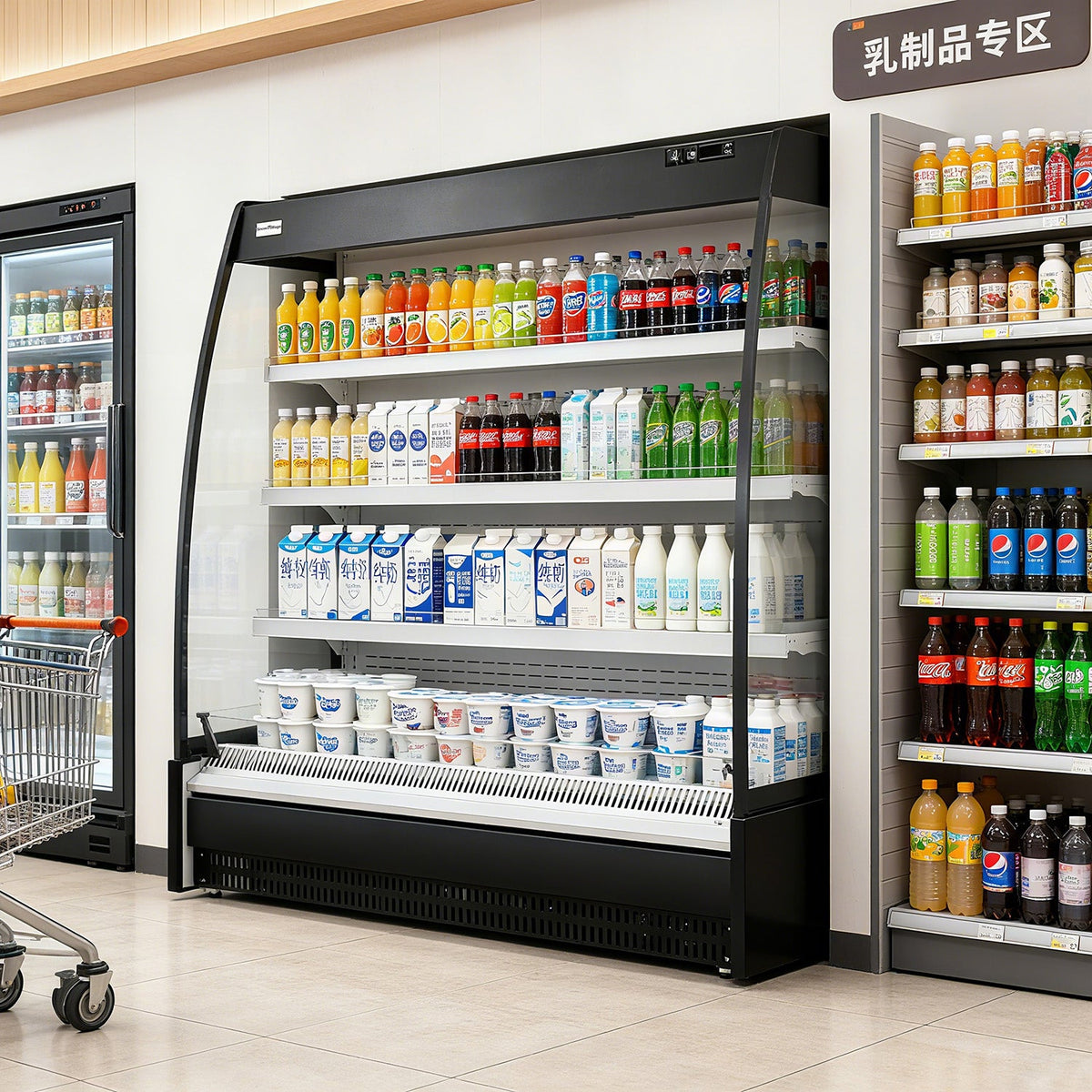 Supermarket muzlatgichi XC-ZB yarim balandlikdagi shkafi havo pardasi sovutgichi seriyasi- Plug-in turi